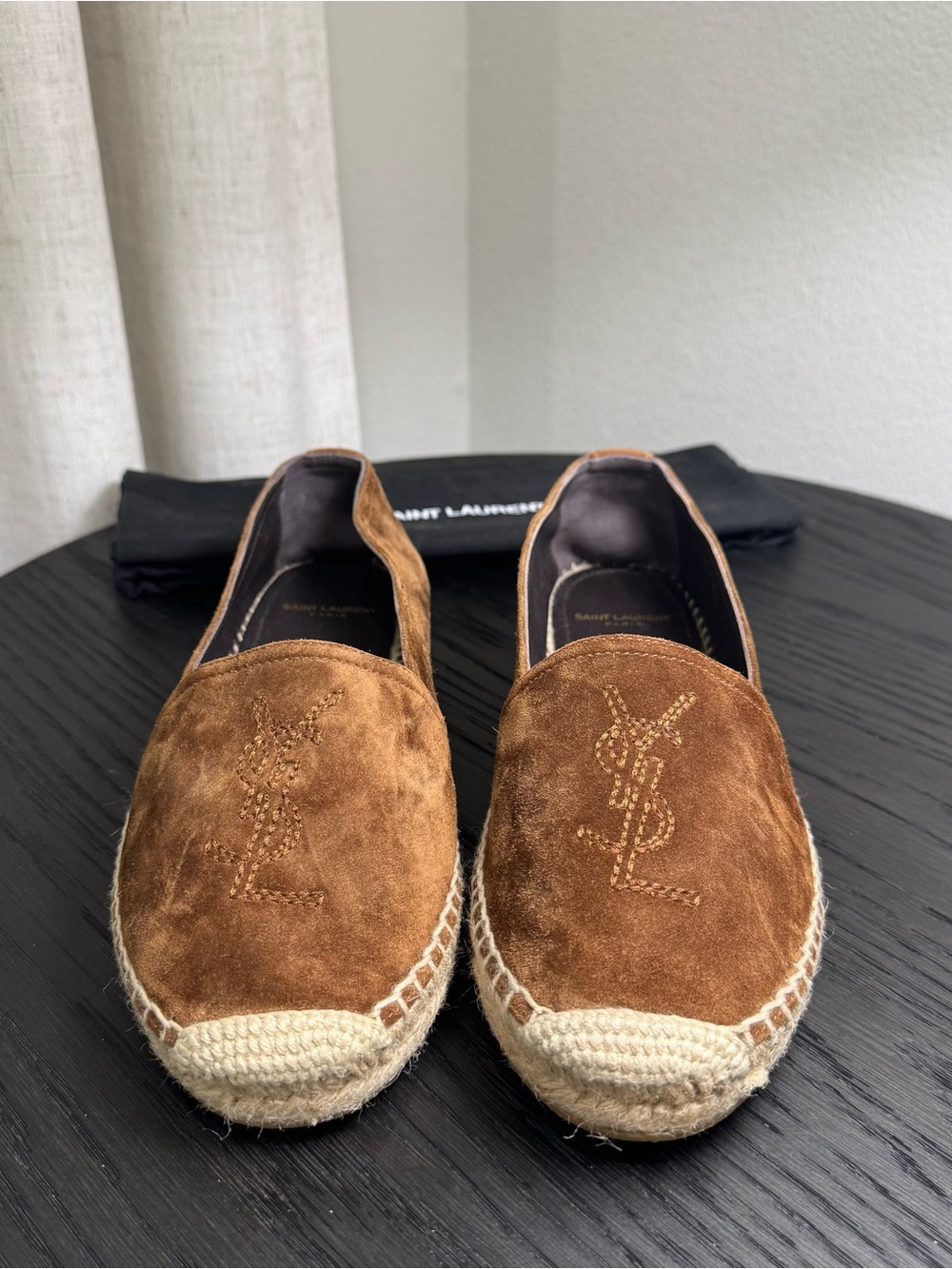 Saint Laurent YSL Espadrille Flats Logo Suede Brown 38 - Picture 2 of 8
